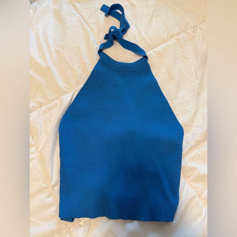 Zara Vibrant Blue Ribbed Halter Top